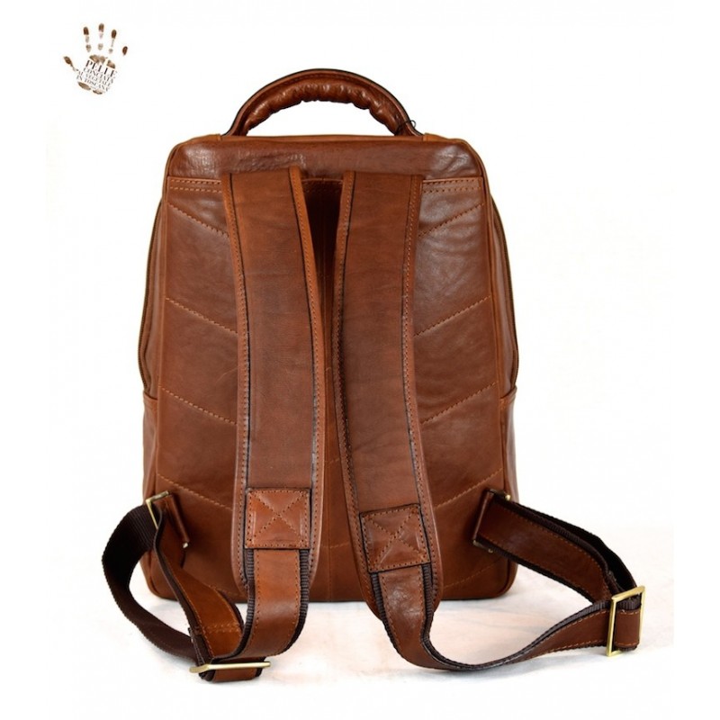 Leather men's backpack "Ombrone" BROWN