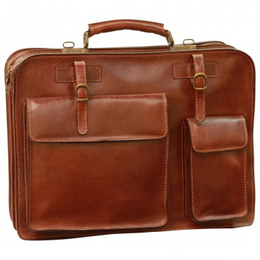 Briefcase with umbrella-holder straps in full-grain calfskin "Olsztyn"