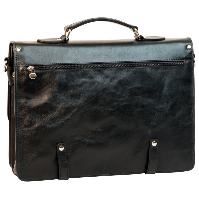 Exclusive full-grain calfskin briefcase. "Toruń" black