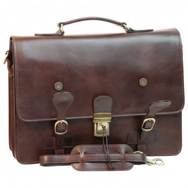 Exclusive full-grain calfskin briefcase. "Toruń" BL