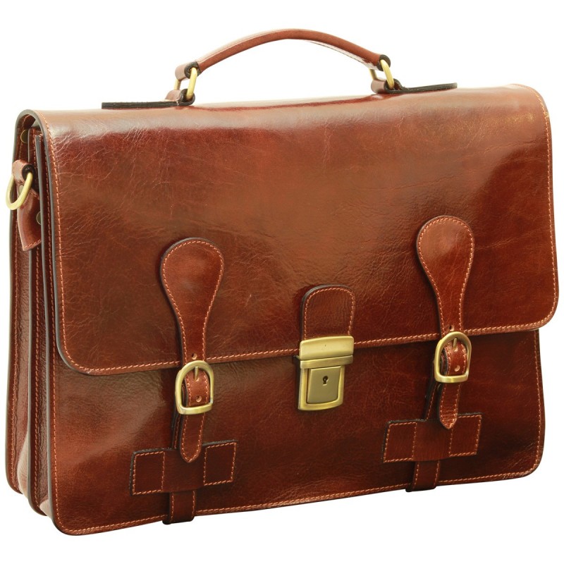 Exclusive full-grain calfskin briefcase. "Toruń" BR