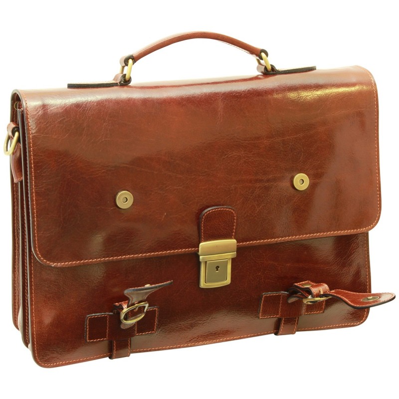 Exclusive full-grain calfskin briefcase. "Toruń" BR