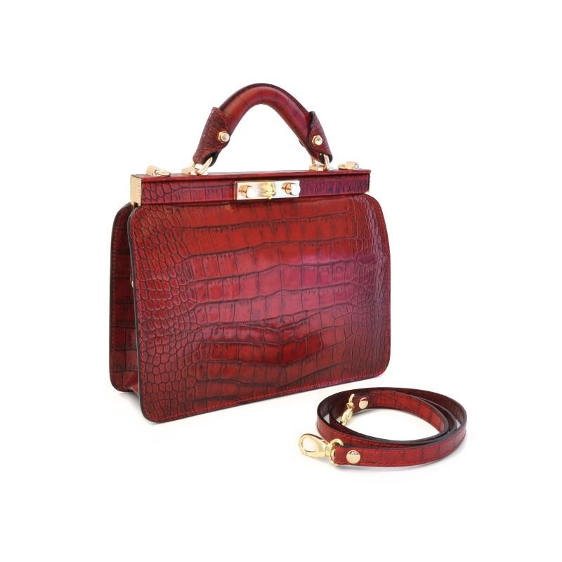 Elegant woman leather handbag with a crocodile pattern. "Vittoria Colonna" K153