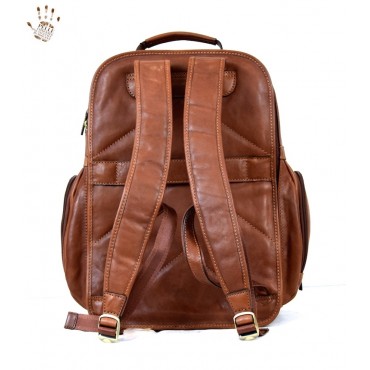 A very large and well equipped travel leather backpack "Santacroce"