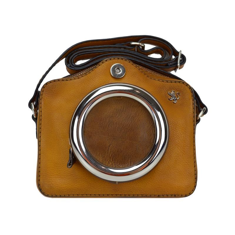 Small leather shoulder bag made in the image of a camera. B444P