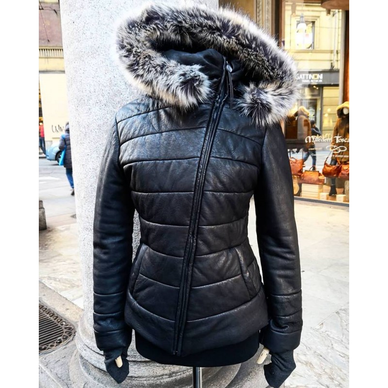 Leather woman padded jacket "Unico"