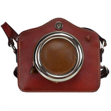Piccola borsa a tracolla in pelle realizzata a immagine di una macchina fotografica. B444P