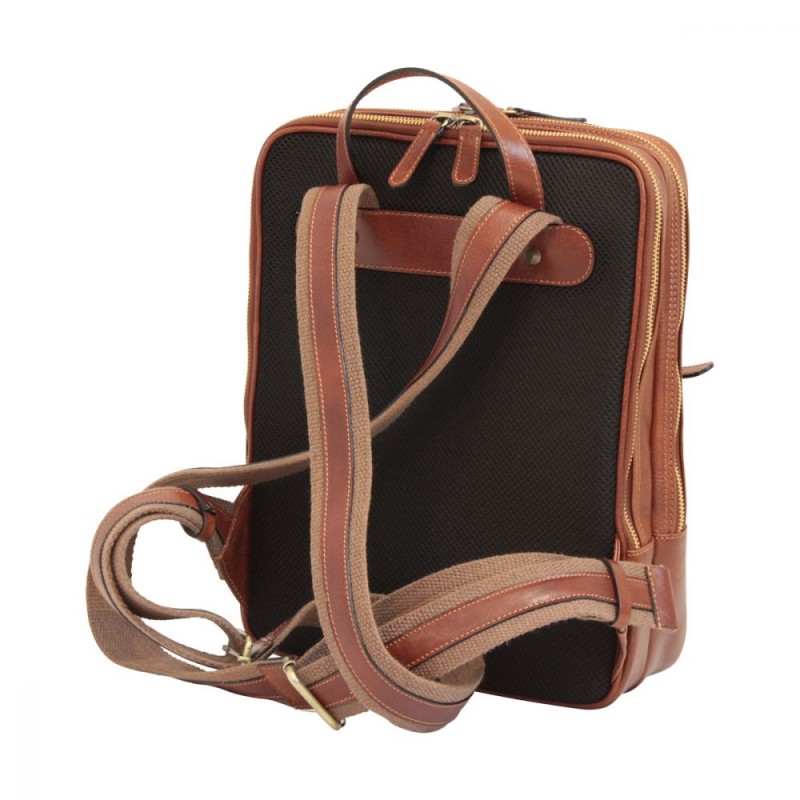 Sporty laptop backpack in soft vegetable-tanned calfskin "Baltico" Brown