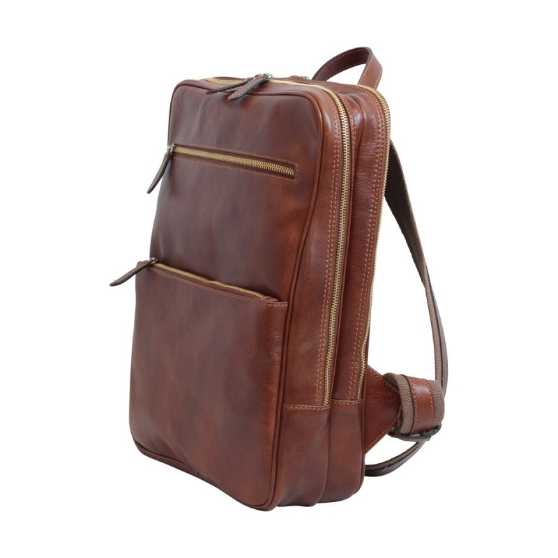 Sporty laptop backpack in soft vegetable-tanned calfskin "Baltico II" Brown