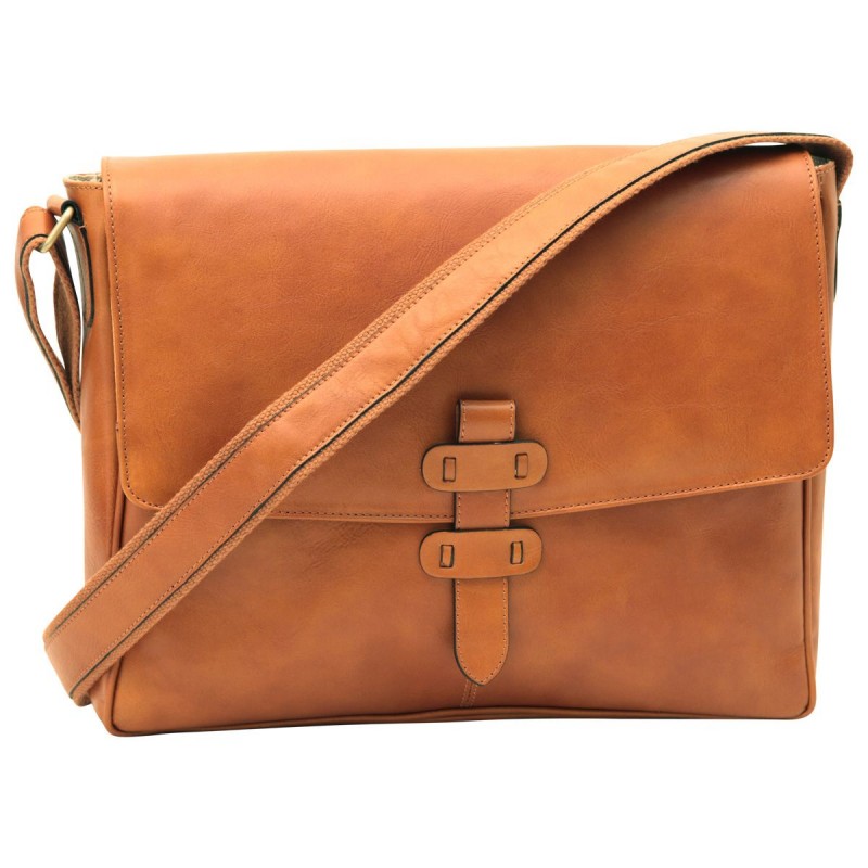 Shoulder bag 100% made in italy vegetable tanned hand dyed leather "Ińsko" Cognac