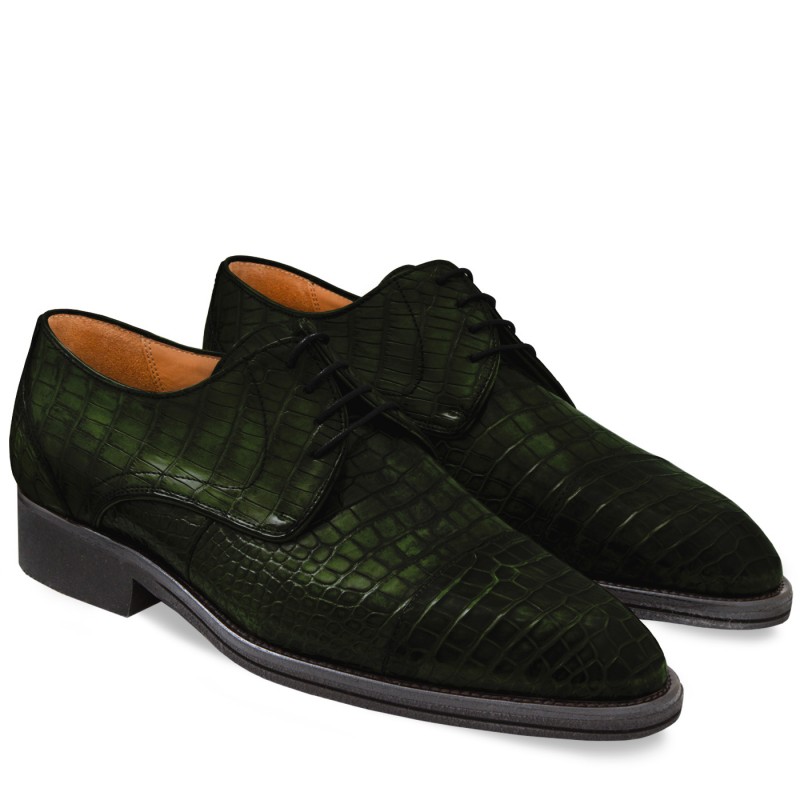 Buty męskie Skóra gładka z krokodyla zielony ciemny
