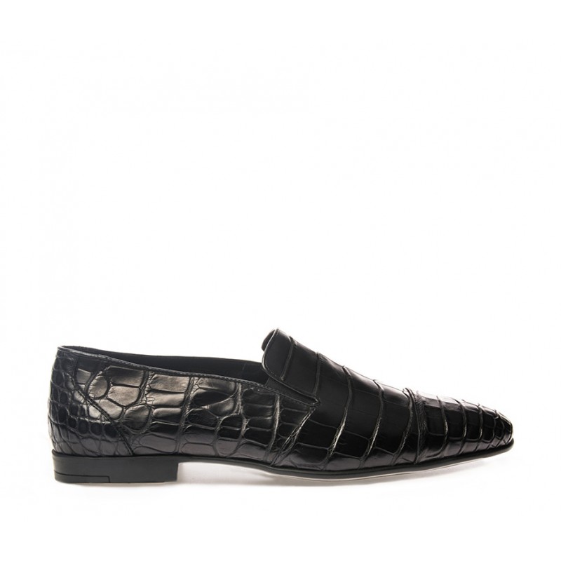 Men Shoes Mocassin Crocodile leather black