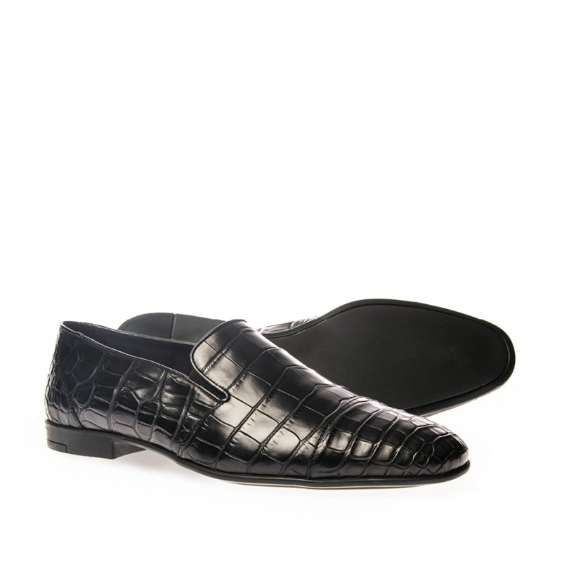 Men Shoes Mocassin Crocodile leather black