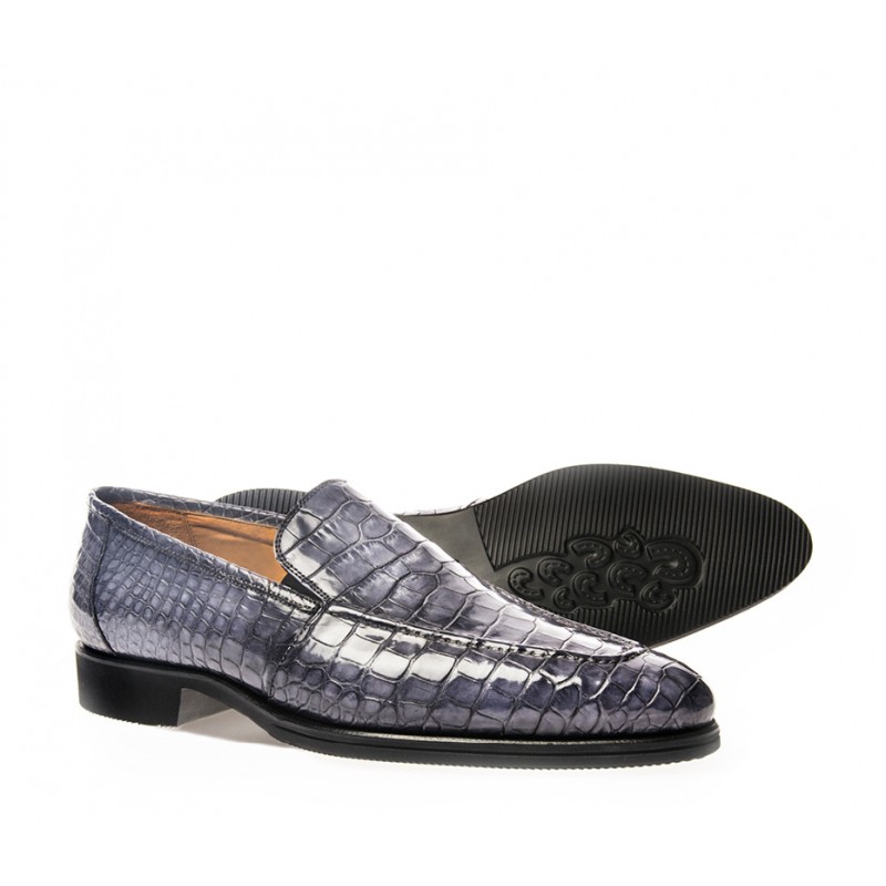 Men Shoes Mocassin Crocodile leather grey