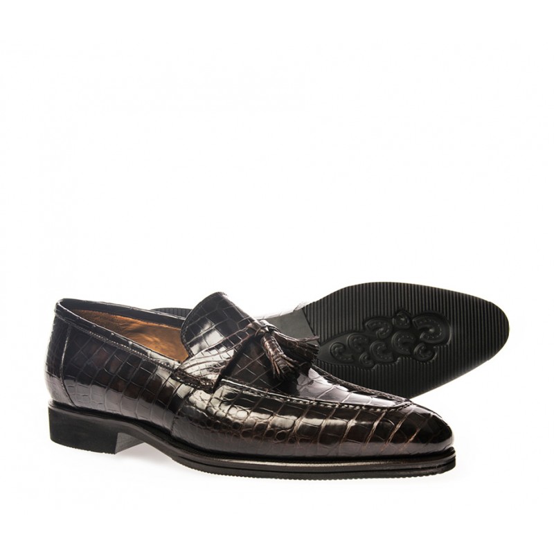 Men Shoes Mocassin Crocodile leather coffee Nappe