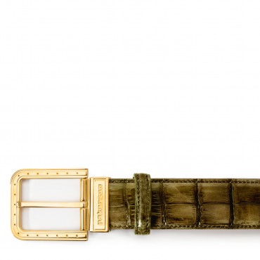 Men's crocodile leather belt "EGO" olive green