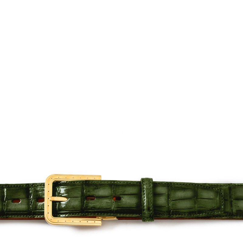 Men's crocodile leather belt "EGO" Dark green