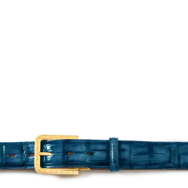 Men's crocodile leather belt "EGO" Light blue