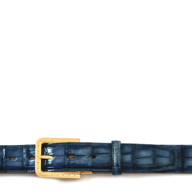 Cintura uomo in pelle di Coccodrillo "EGO" Blu