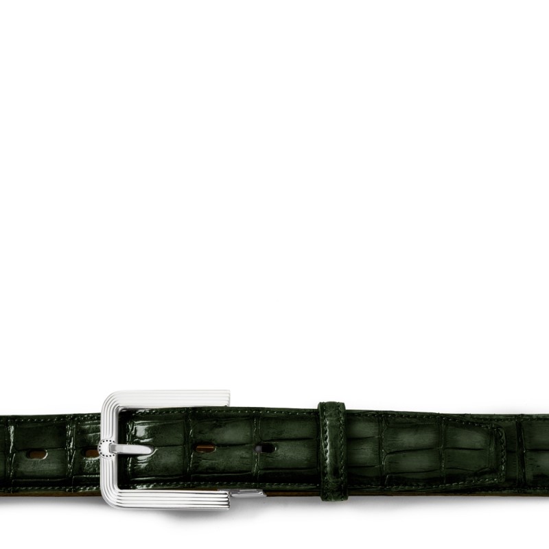 Men's crocodile leather belt "OLMI" Dark green