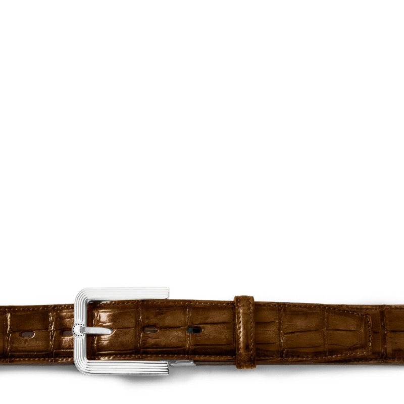 Men's crocodile leather belt "OLMI" Cognac