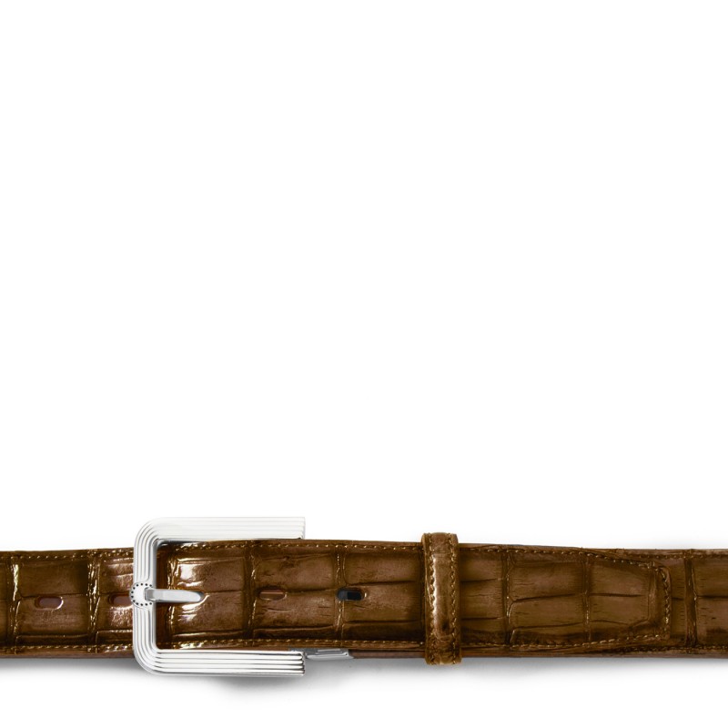 Men's crocodile leather belt "OLMI" Brown