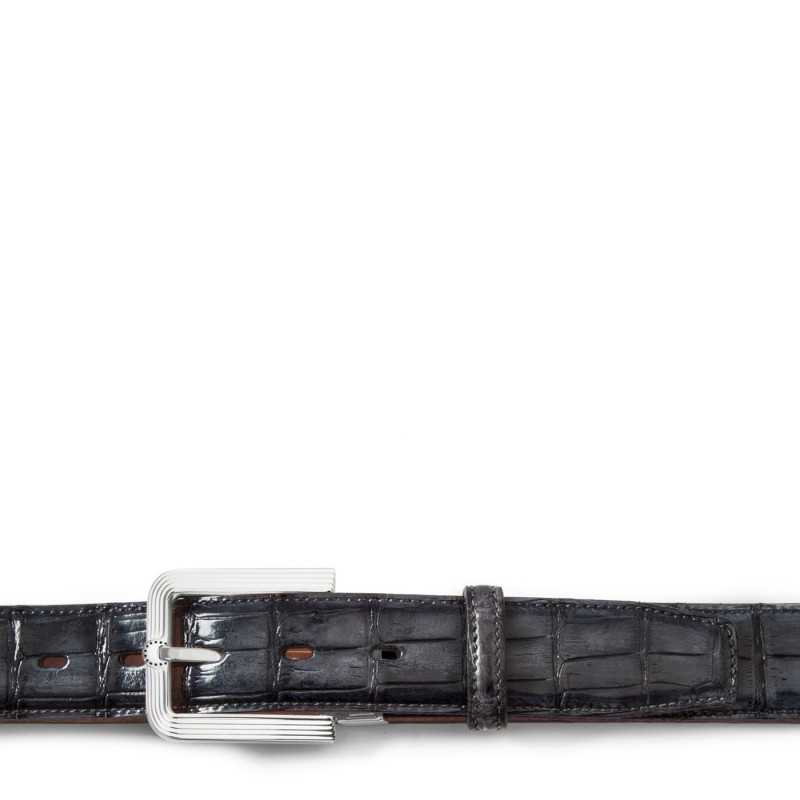 Men's crocodile leather belt "OLMI" Dark gray