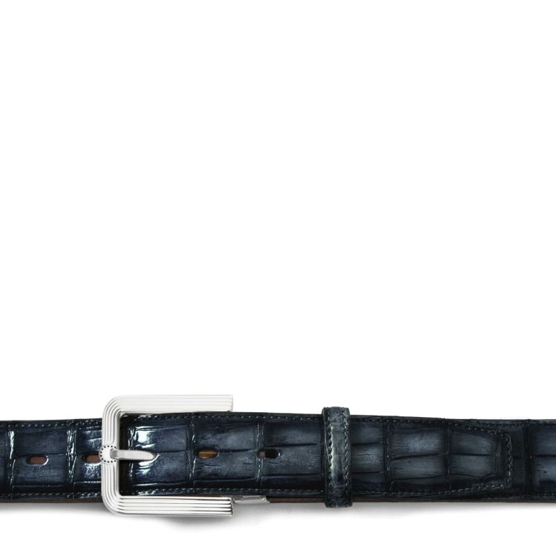 Men's crocodile leather belt "OLMI" Blue