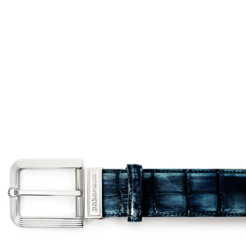 Men's crocodile leather belt "OLMI" Light blue
