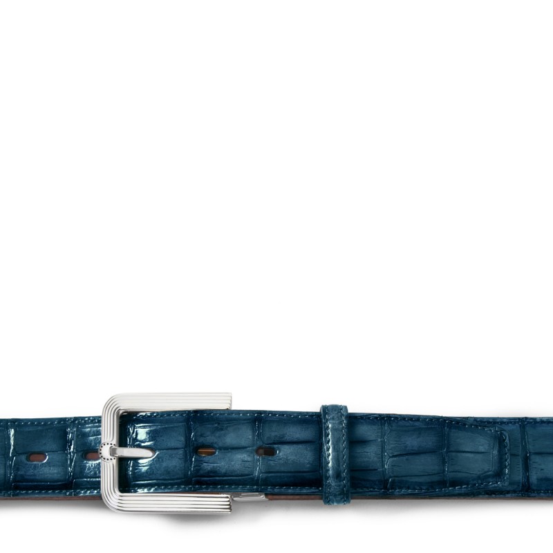 Men's crocodile leather belt "OLMI" Light blue