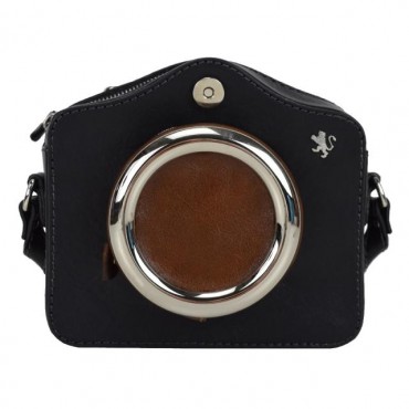 Small leather shoulder bag made in the image of a camera. B444P