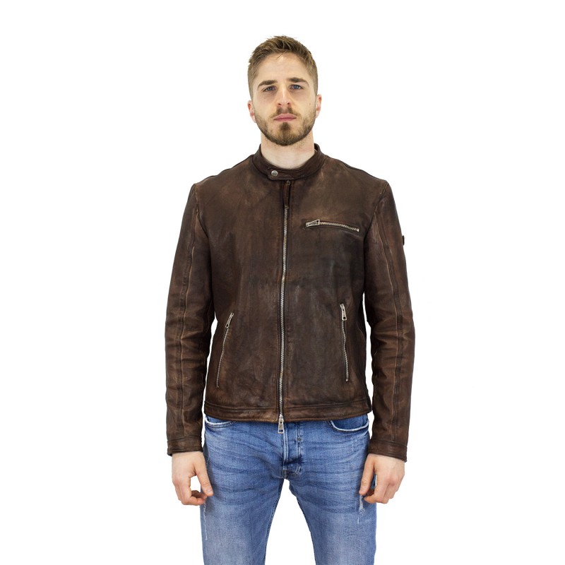 Elegant leather man jacket "Deep"