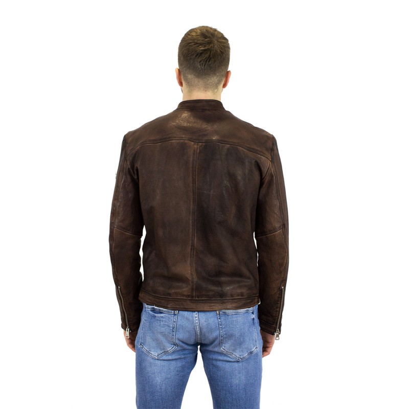 Elegant leather man jacket "Deep"