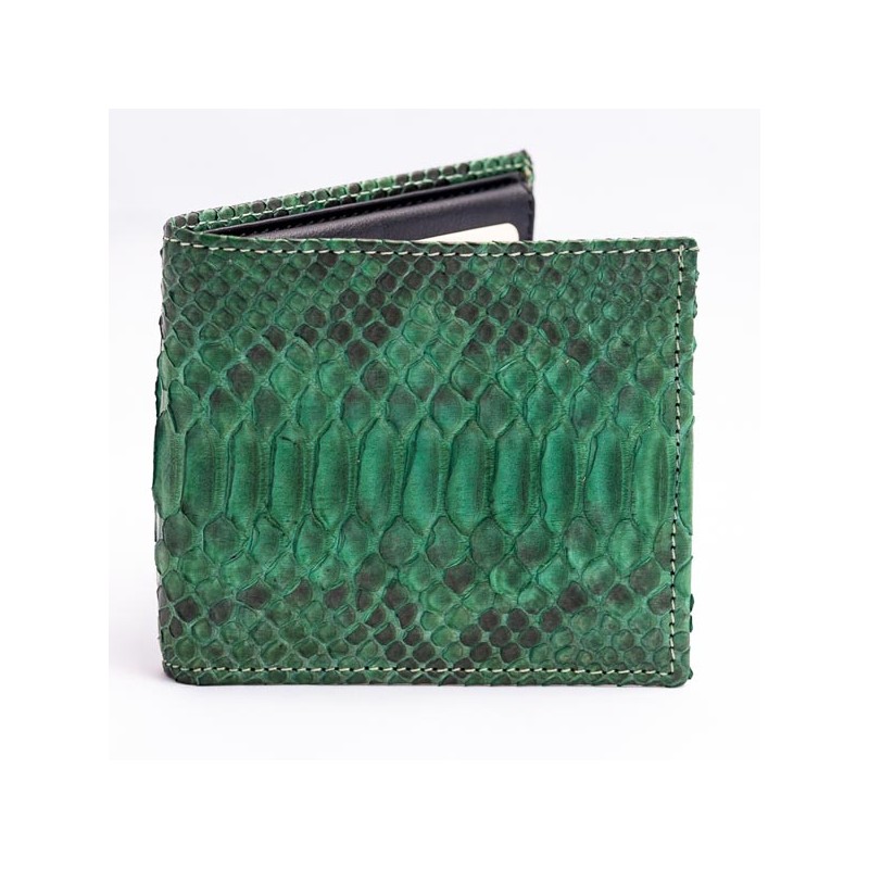 Szmaragdowo-zielony portfel z prawdziwej skóry pytona w całości wykonany ręcznie