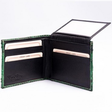 Szmaragdowo-zielony portfel z prawdziwej skóry pytona w całości wykonany ręcznie