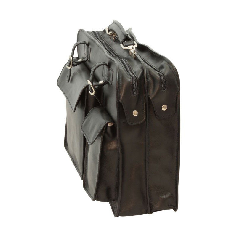 Briefcase with umbrella-holder straps in full-grain calfskin "Olsztyn" BLACK