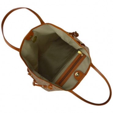 Rigid woman shoulder bag with a subtle pattern in leather and natural straw "Vetulonia" SUM