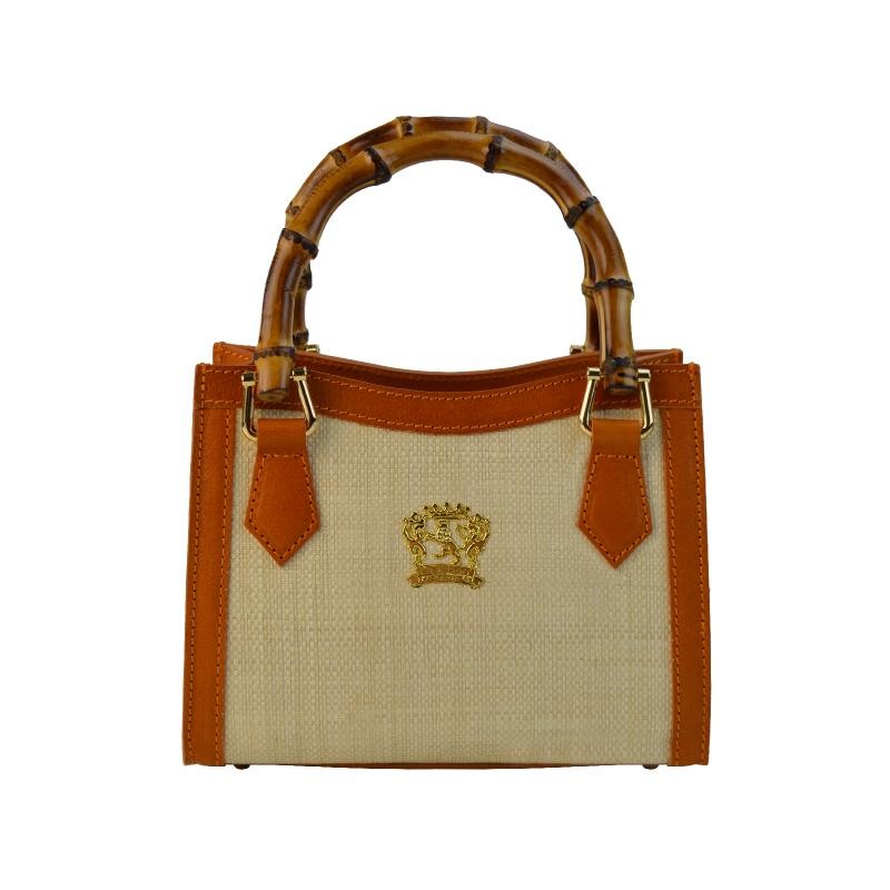 Woman handbag with a subtle pattern in leather and natural straw "Capri" SUM498