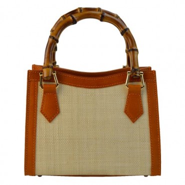 Woman handbag with a subtle pattern in leather and natural straw "Capri" SUM498