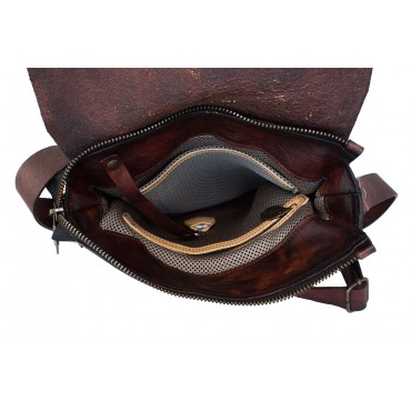 Shoulder strap in vegetable tanned and hand dyed leather. Brown Mogano