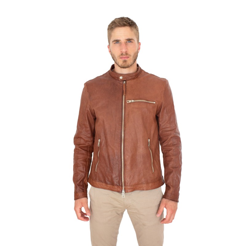 Elegant leather man jacket "Deep" Brown