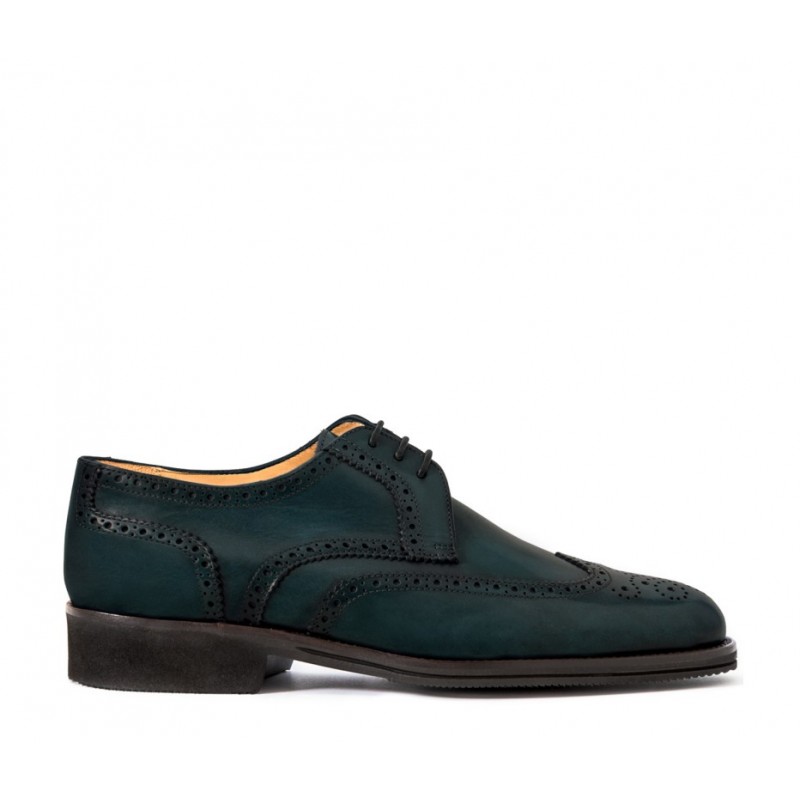 Leather men's lace-up shoe, full brogue derby model dark blue