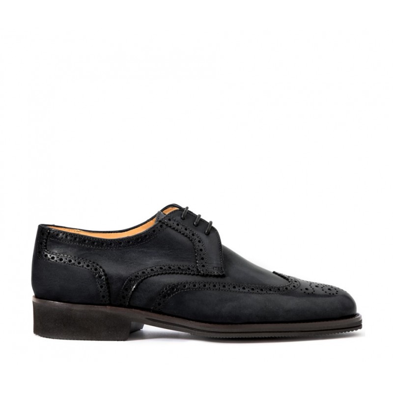 Leather men's lace-up shoe, full brogue derby model dark gray