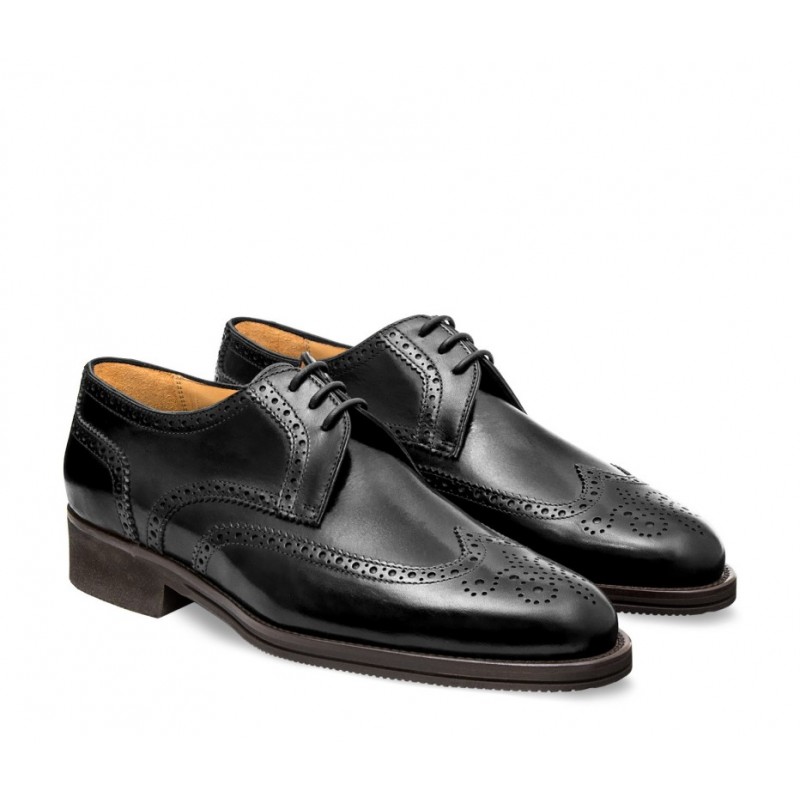 Leather men's lace-up shoe, full brogue derby model black