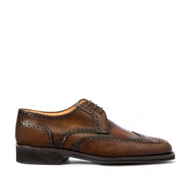 Leather men's lace-up shoe, full brogue derby model dark brown