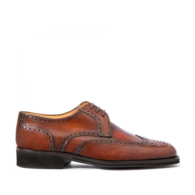 Leather men's lace-up shoe, full brogue derby model brown
