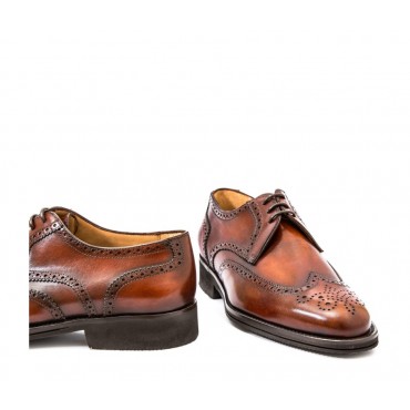 Leather men's lace-up shoe, full brogue derby model brown
