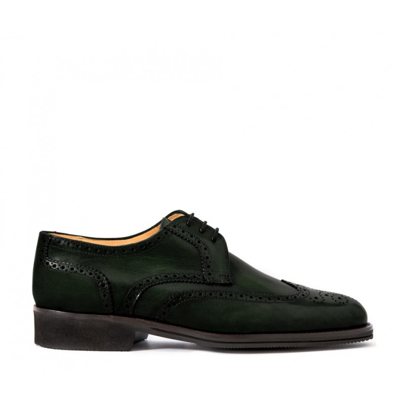 Leather men's lace-up shoe, full brogue derby model dark green