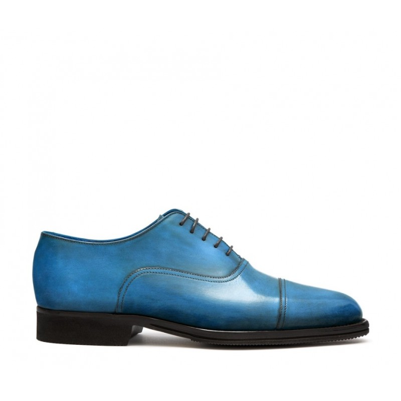 Sznurowane buty męskie ze skóry cielęcej postarzanej model Oxford niebieski