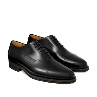 Sznurowane buty męskie ze skóry cielęcej postarzanej model Oxford czarny
